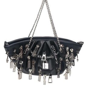 Stylish Black Chain Strap Bag with Silver Accents